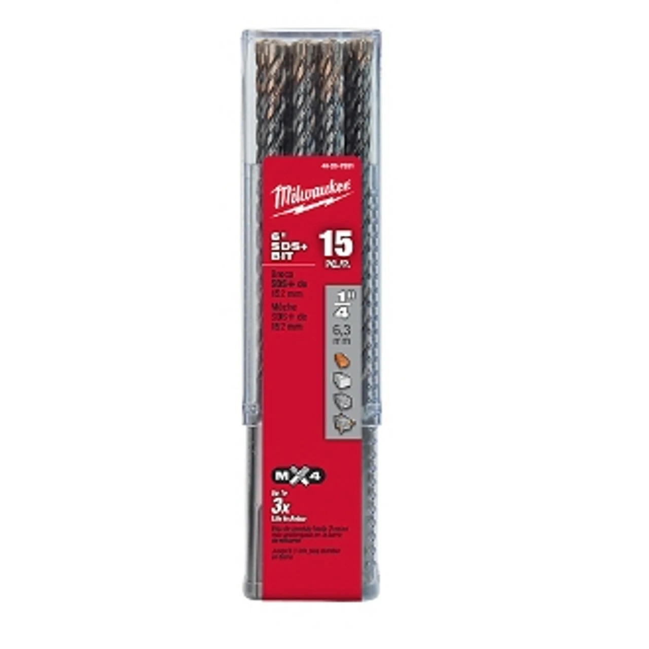 Milwaukee 48-20-7931 1/4 In. X 6 In. MX4 SDS+ Carbide Drill Bits 15pk 3 Milwaukee 48-20-7931 1/4 In. X 6 In. MX4 SDS+ Carbide Drill Bits 15pk