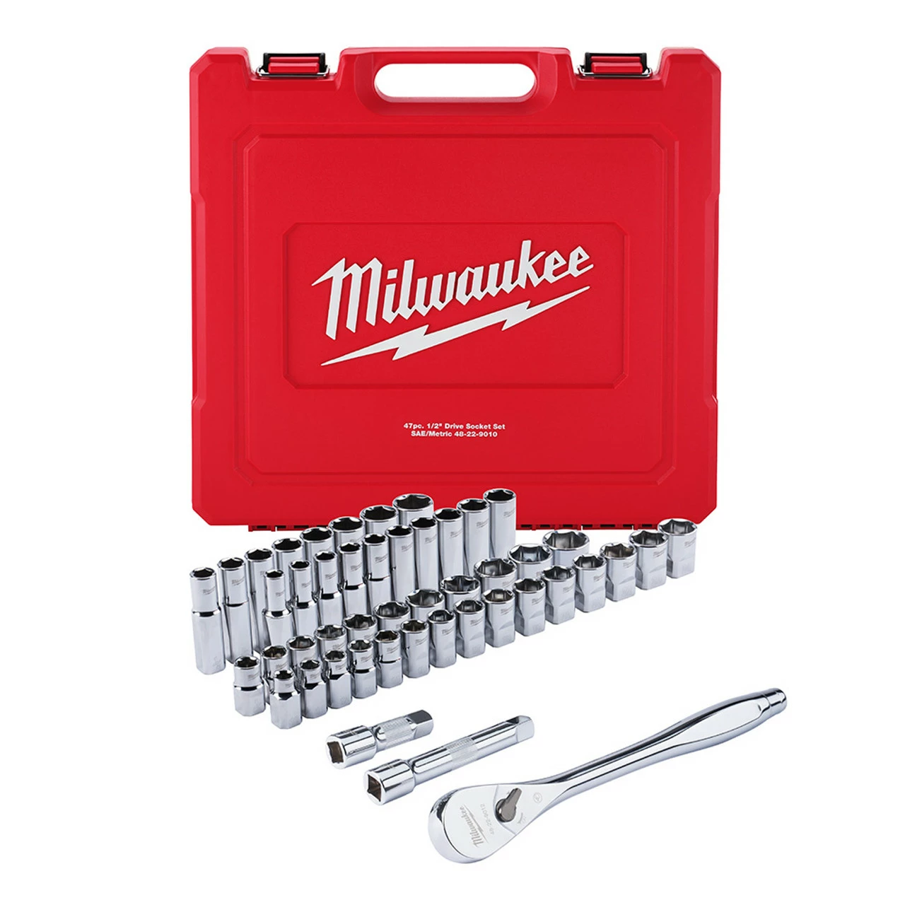 Milwaukee 48-22-9010 47 Pc 1/2 Drive Metric / SAE Set 3 Milwaukee 48-22-9010 47 Pc 1/2 Drive Metric / SAE Set