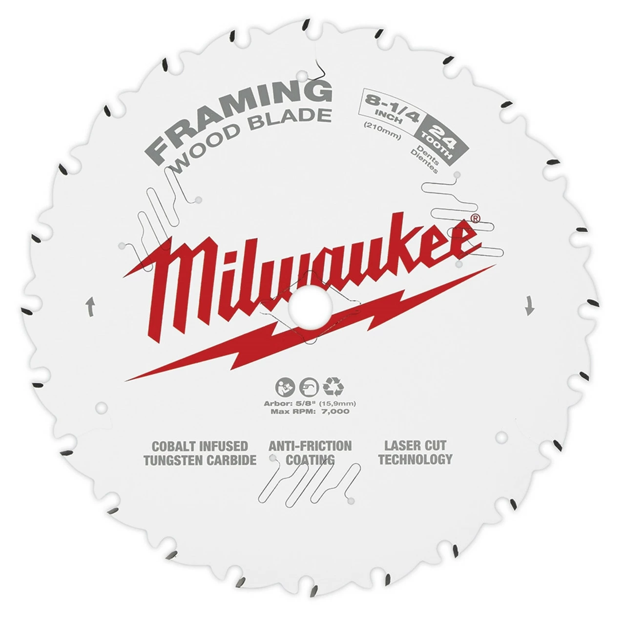 Milwaukee 48-40-0820 8-1/4 In. 24T Framing Circular Saw Blade 3 Milwaukee 48-40-0820 8-1/4 In. 24T Framing Circular Saw Blade