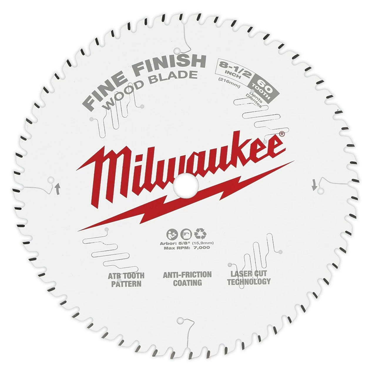 Milwaukee 48-40-0826 8-1/2 In. 60T Fine Finish Circular Saw Blade 3 Milwaukee 48-40-0826 8-1/2 In. 60T Fine Finish Circular Saw Blade