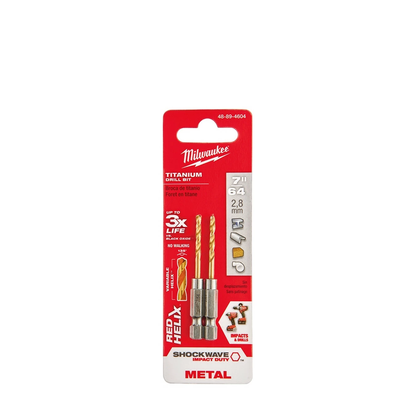 Milwaukee 48-89-4604 7/64 In. Titanium SHOCKWAVE Drill Bit 2 Pk 3 Milwaukee 48-89-4604 7/64 In. Titanium SHOCKWAVE Drill Bit 2 Pk