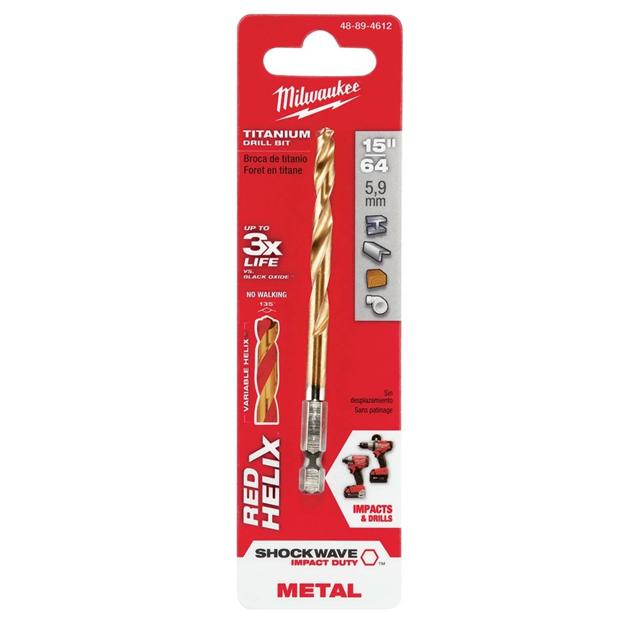 Milwaukee 48-89-4612 15/64 In. Titanium Shockwave Drill Bit 3 Milwaukee 48-89-4612 15/64 In. Titanium Shockwave Drill Bit