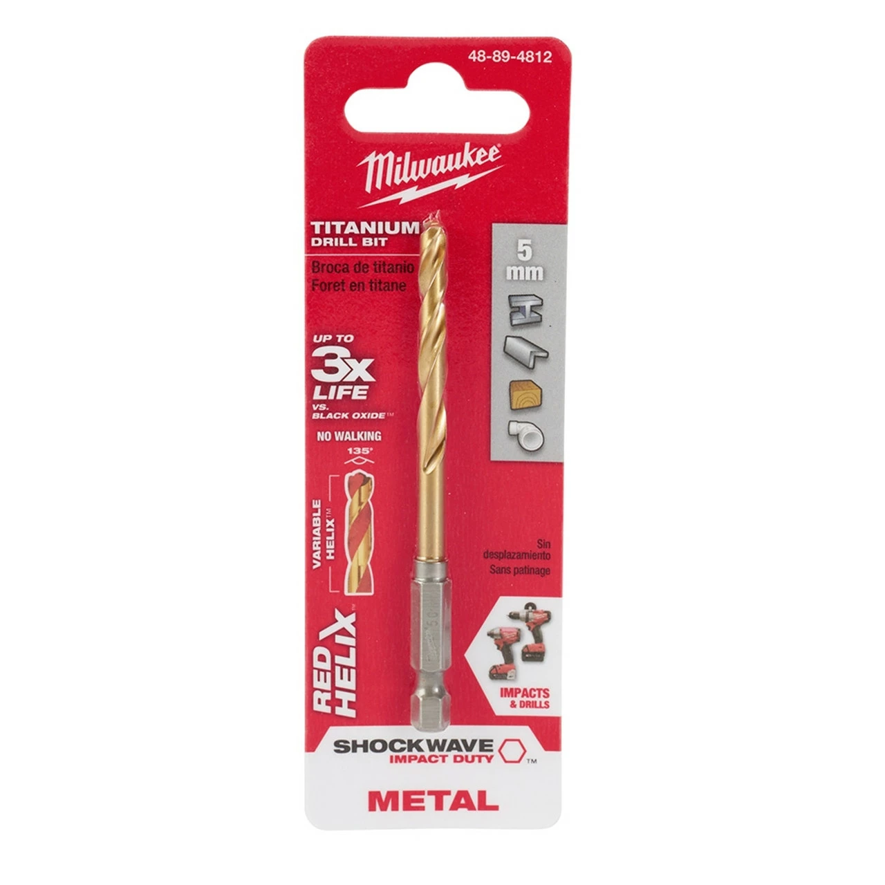 Milwaukee 48-89-4812 Metric SHOCKWAVE Titanium RED HELIX 4.5 MM 3 Milwaukee 48-89-4812 Metric SHOCKWAVE Titanium RED HELIX 4.5 MM