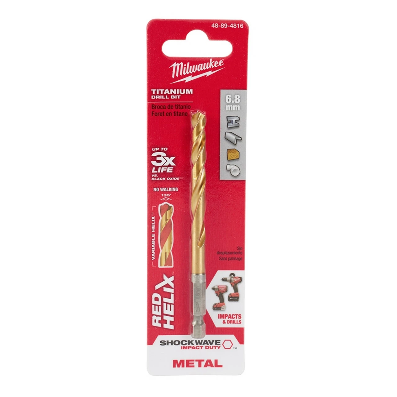 Milwaukee 48-89-4816 Metric SHOCKWAVE Titanium RED HELIX 6.8 MM 3 Milwaukee 48-89-4816 Metric SHOCKWAVE Titanium RED HELIX 6.8 MM