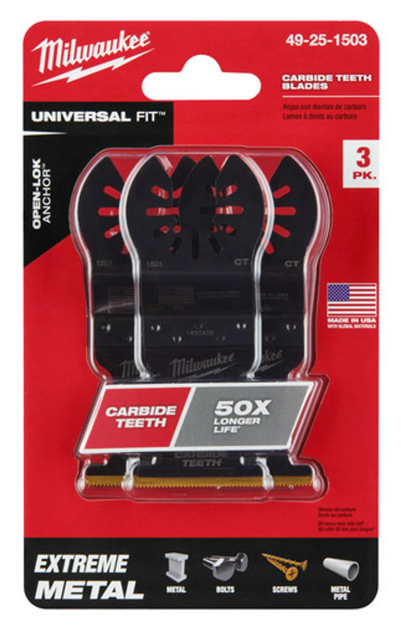 Milwaukee 49-25-1503 OPEN-LOK 1-3/8 In. Titanium Enhanced Carbide Teeth Metal Blade 3 Pk 3 Milwaukee 49-25-1503 OPEN-LOK 1-3/8 In. Titanium Enhanced Carbide Teeth Metal Blade 3 Pk
