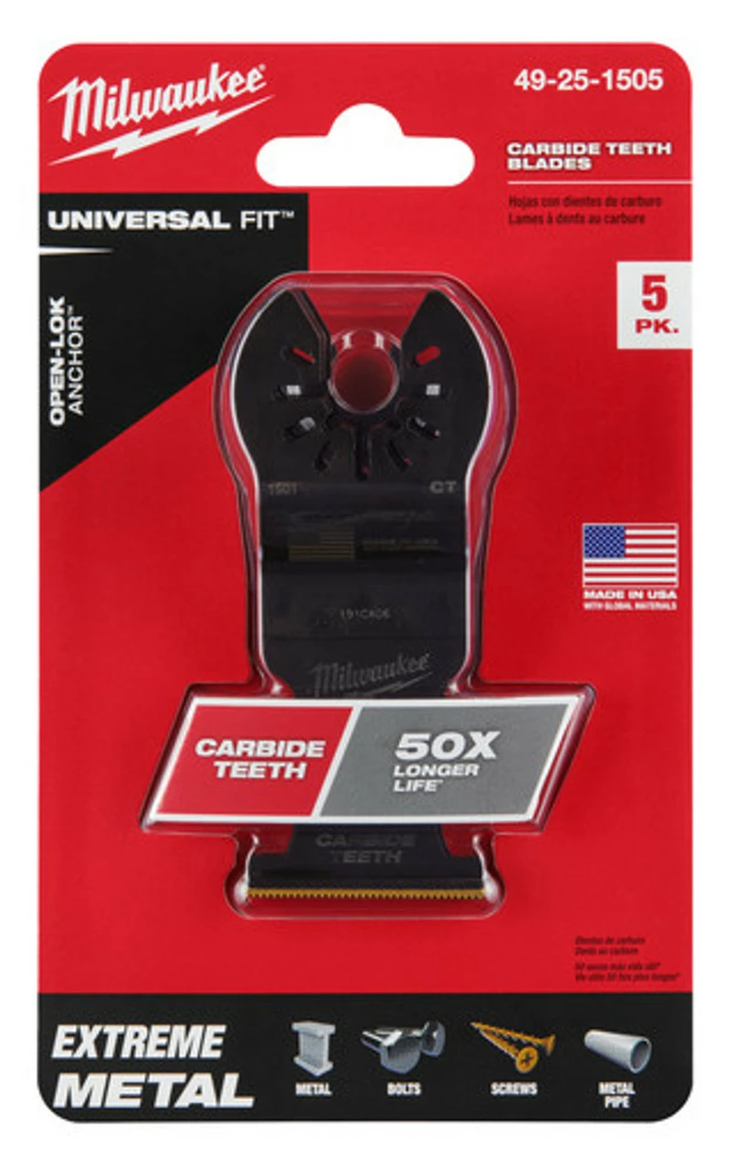 Milwaukee 49-25-1505 OPEN-LOK 1-3/8 In. Titanium Enhanced Carbide Teeth Metal Blade 5 Pk 3 Milwaukee 49-25-1505 OPEN-LOK 1-3/8 In. Titanium Enhanced Carbide Teeth Metal Blade 5 Pk