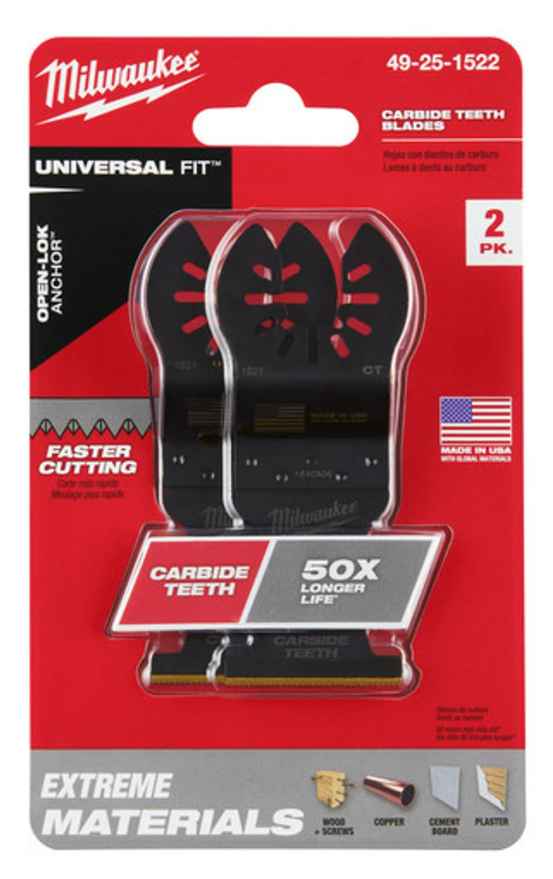 Milwaukee 49-25-1522 OPEN-LOK 1-3/8 In. Titanium Enhanced Carbide Teeth Multi-Material Blade 2 Pk 3 Milwaukee 49-25-1522 OPEN-LOK 1-3/8 In. Titanium Enhanced Carbide Teeth Multi-Material Blade 2 Pk