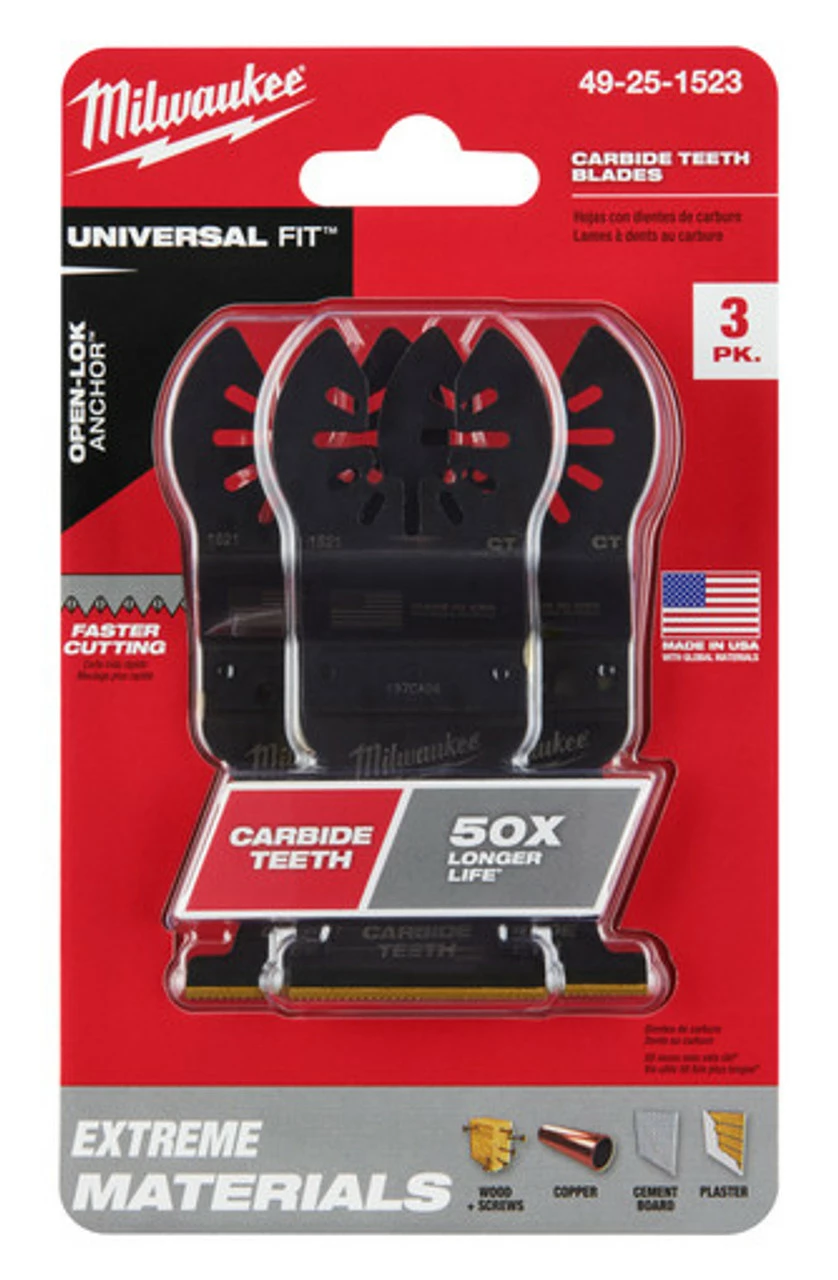 Milwaukee 49-25-1523 OPEN-LOK 1-3/8 In. Titanium Enhanced Carbide Teeth Multi-Material Blade 3 Pk 3 Milwaukee 49-25-1523 OPEN-LOK 1-3/8 In. Titanium Enhanced Carbide Teeth Multi-Material Blade 3 Pk