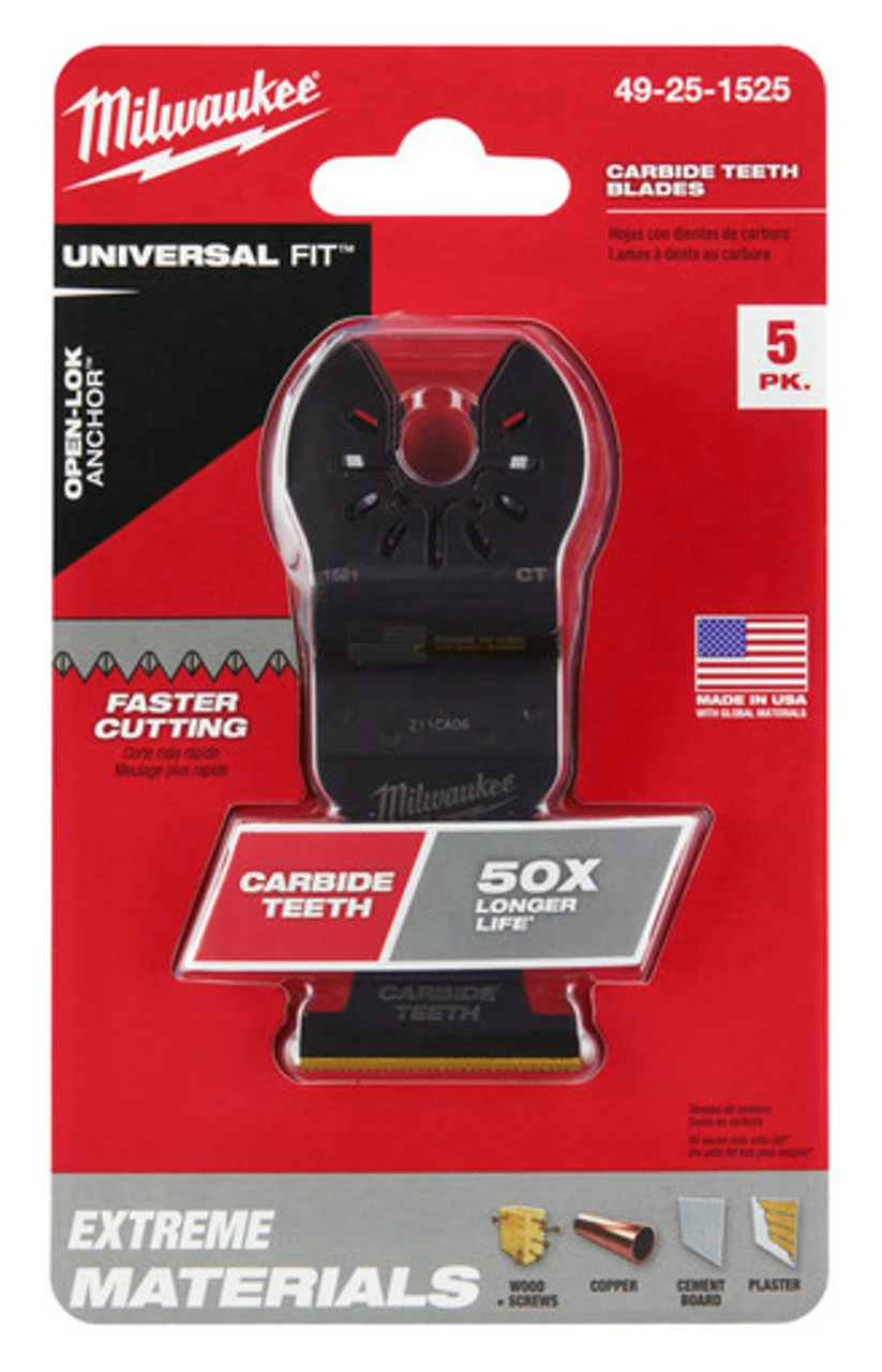 Milwaukee 49-25-1525 OPEN-LOK 1-3/8 In. Titanium Enhanced Carbide Teeth Multi-Material Blade 5 Pk 3 Milwaukee 49-25-1525 OPEN-LOK 1-3/8 In. Titanium Enhanced Carbide Teeth Multi-Material Blade 5 Pk