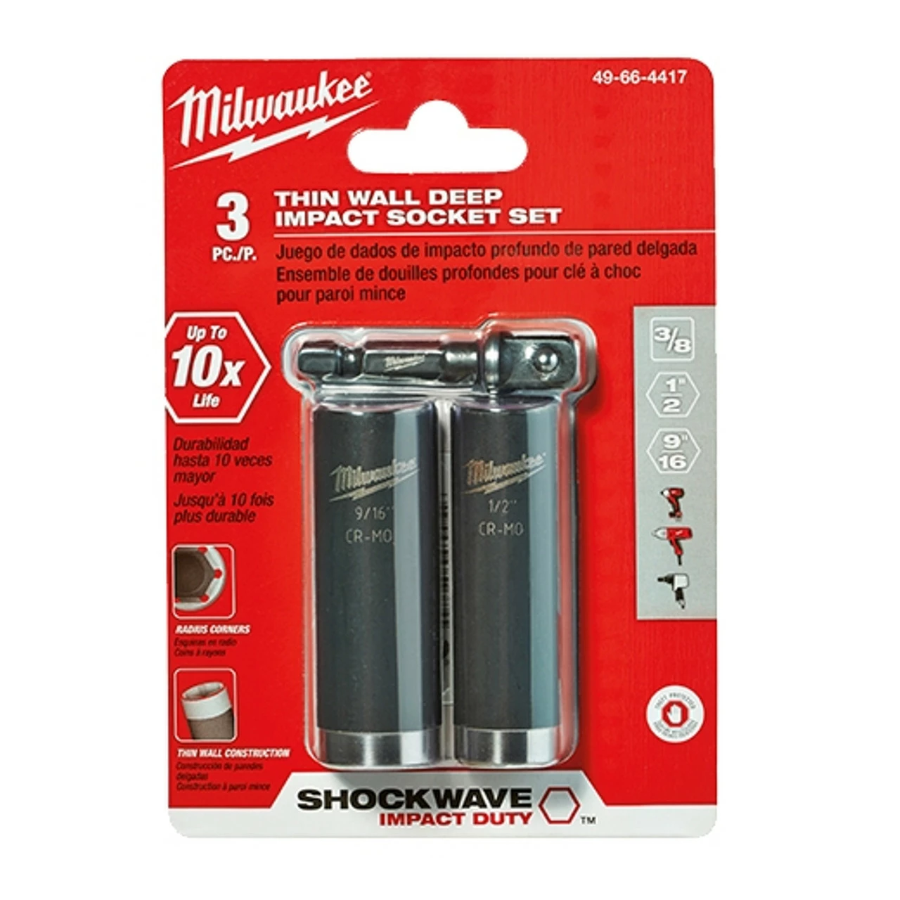 Milwaukee 49-66-4417 3 Pc. Thin Wall Deep Impact Socket Set 3 Milwaukee 49-66-4417 3 Pc. Thin Wall Deep Impact Socket Set