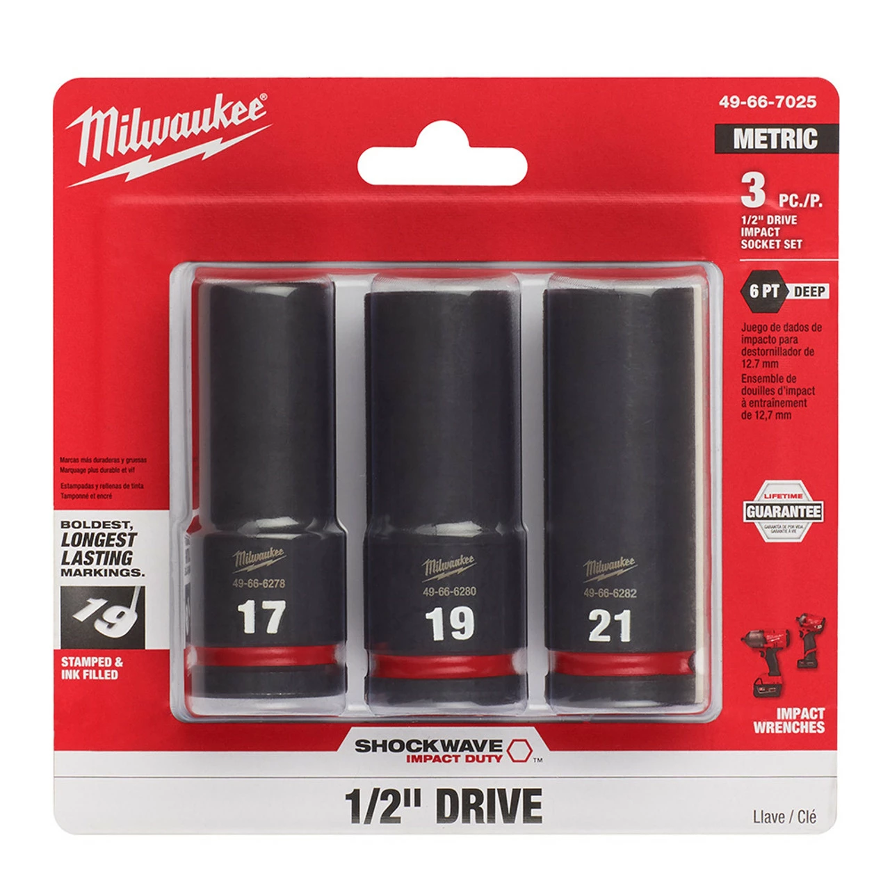 Milwaukee 49-66-7025 3PC Impact Duty 1/2 Drive Metric Deep 6 Point Socket Set 3 Milwaukee 49-66-7025 3PC Impact Duty 1/2 Drive Metric Deep 6 Point Socket Set